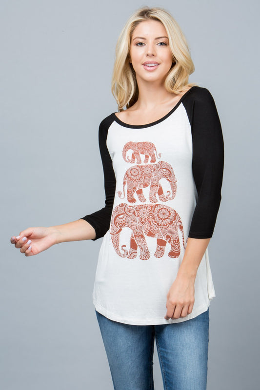 Three Elephants Raglan Shirt