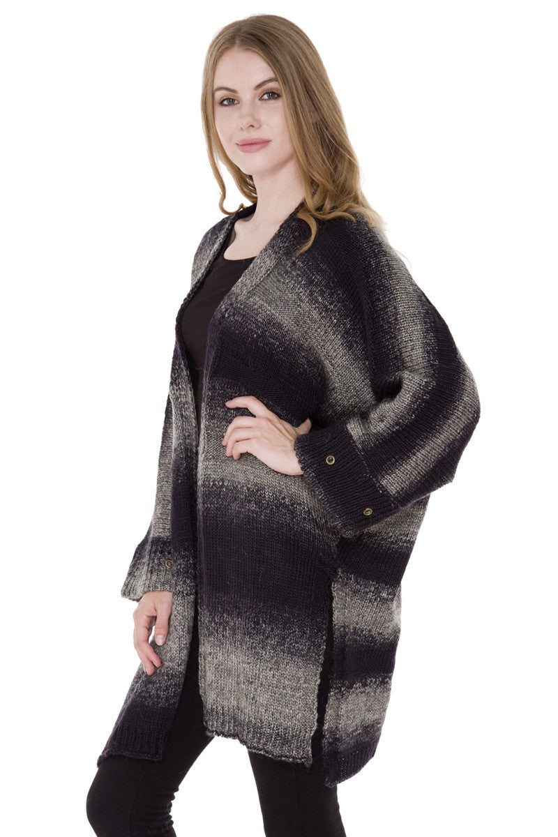 Color-Blocked Oversized Soft Short Cardigan W/ Slide Slit