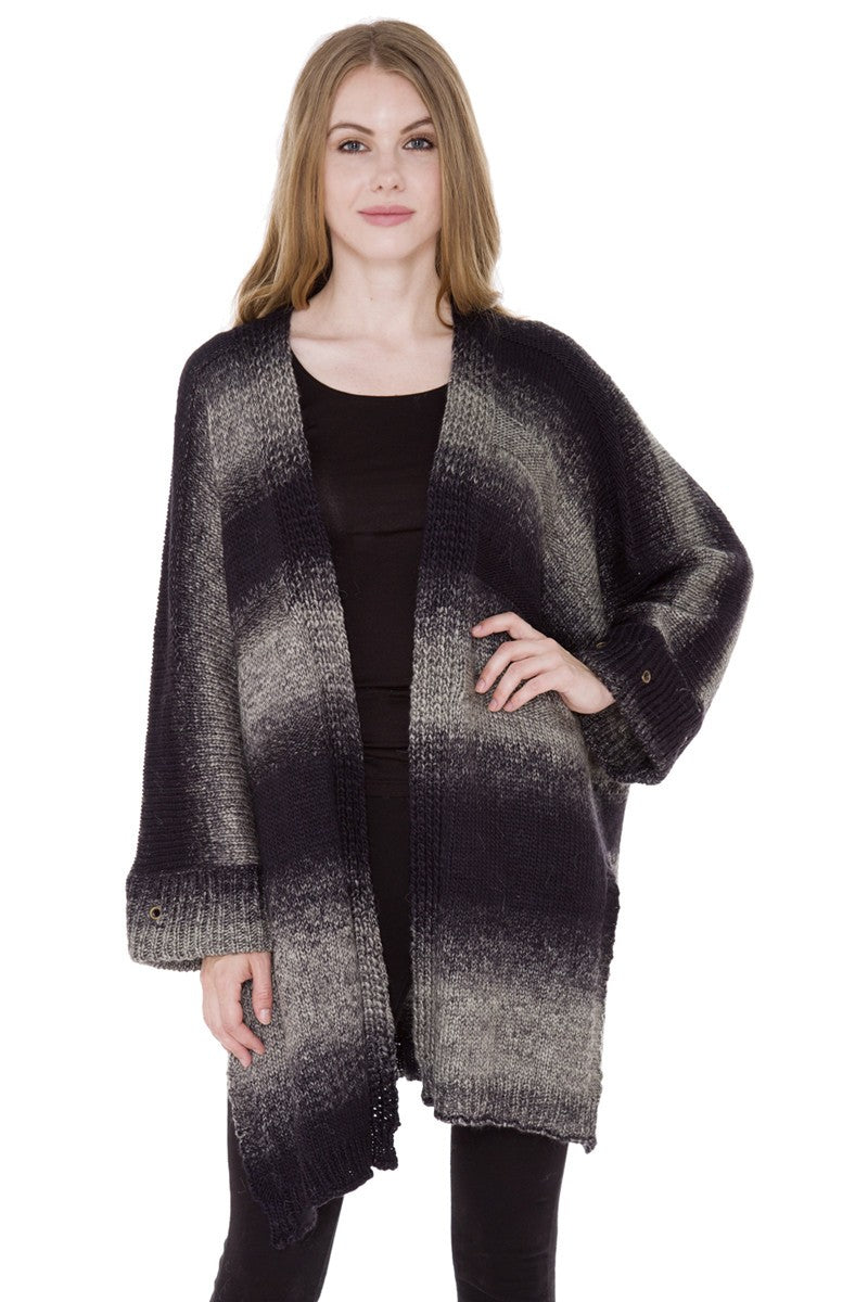 Color-Blocked Oversized Soft Short Cardigan W/ Slide Slit
