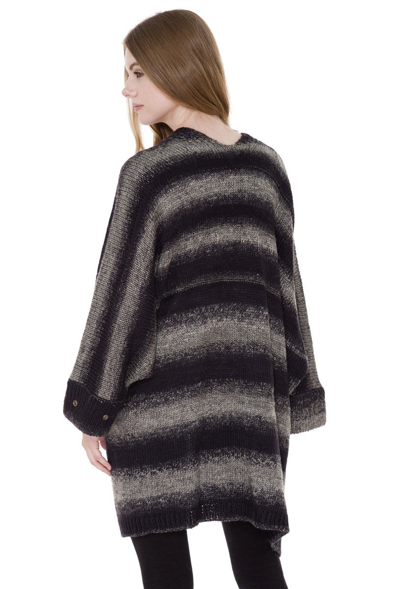 Color-Blocked Oversized Soft Short Cardigan W/ Slide Slit