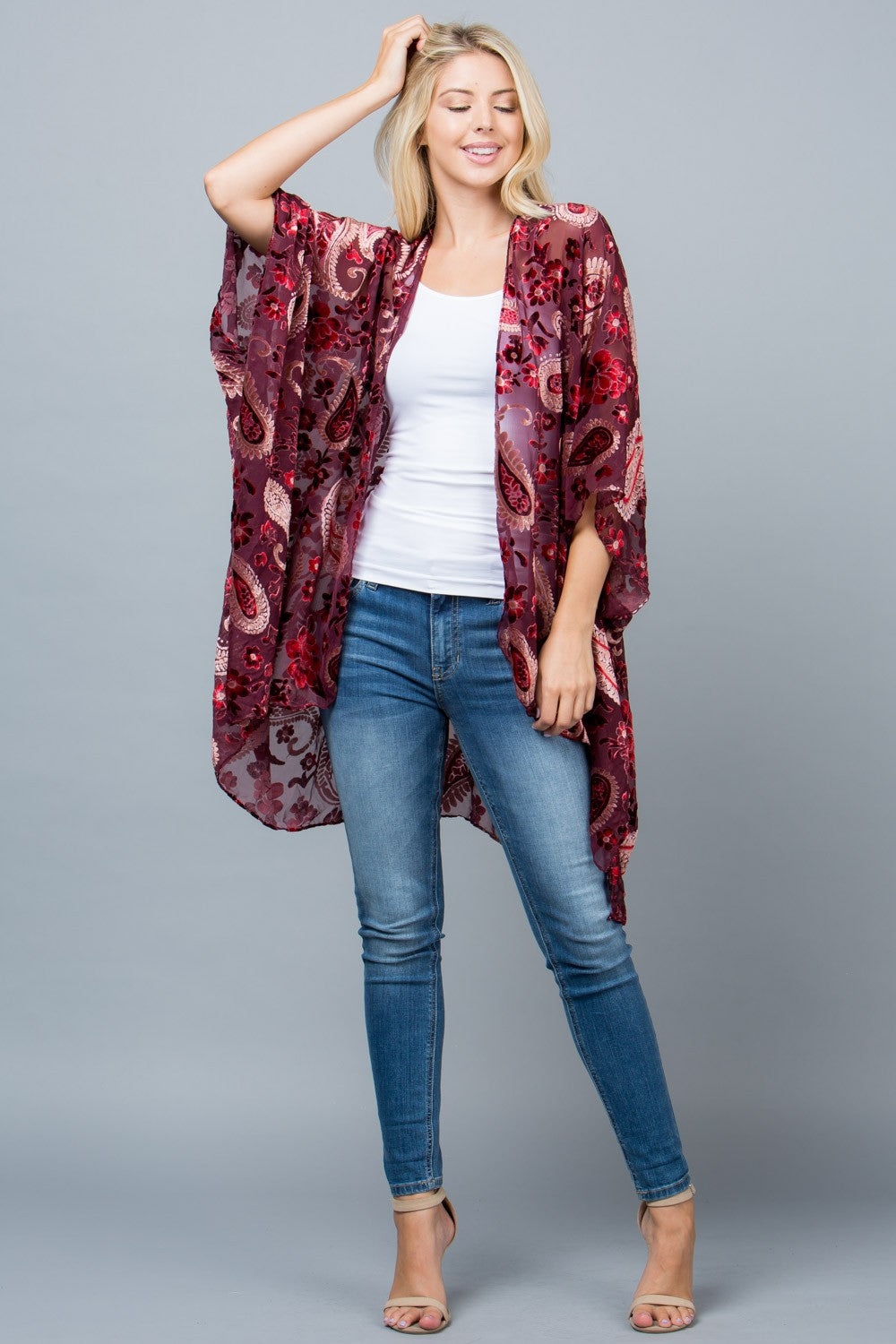 Paisley Burnout Velvet Kimono