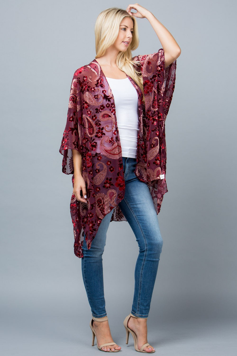 Paisley Burnout Velvet Kimono