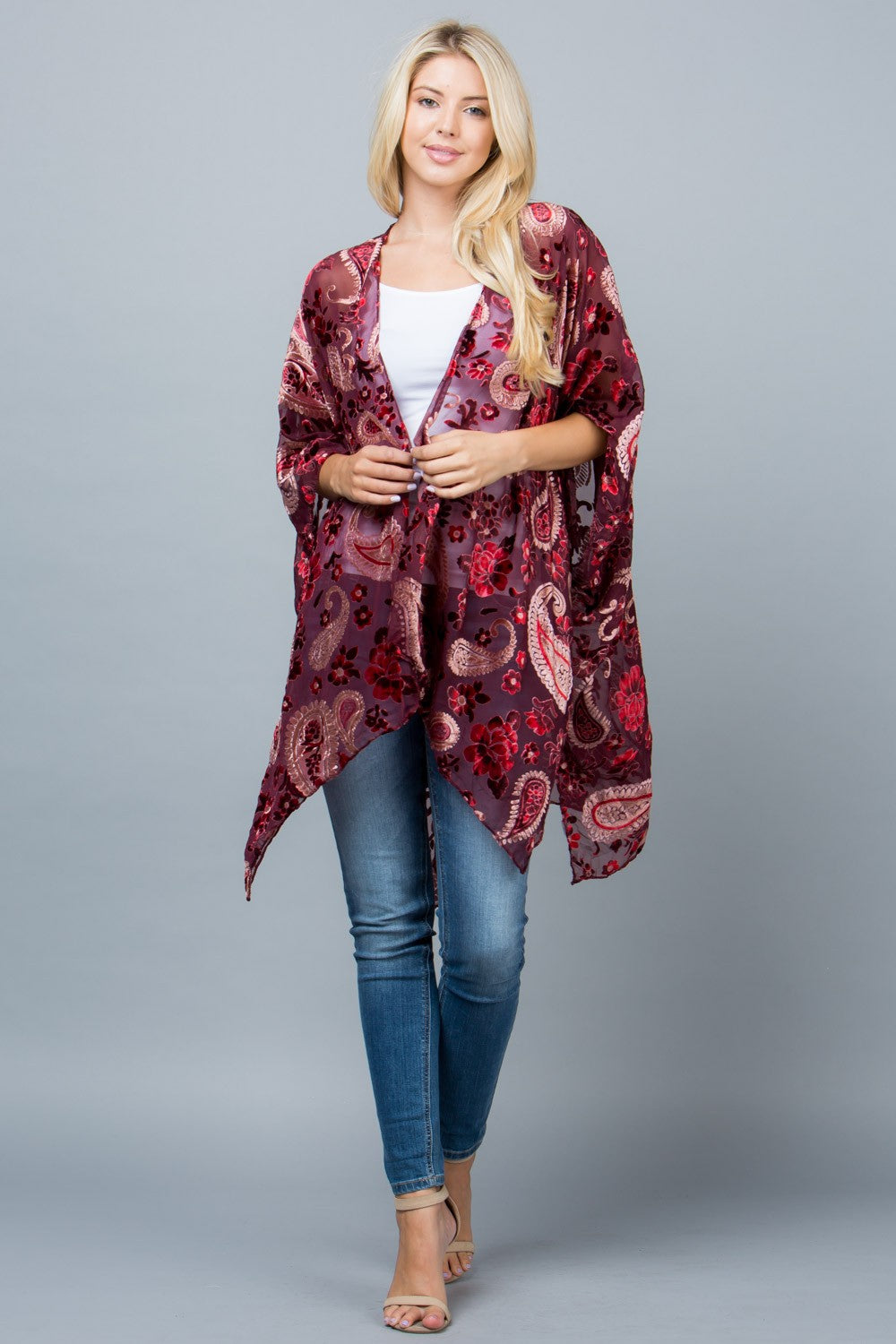 Paisley Burnout Velvet Kimono