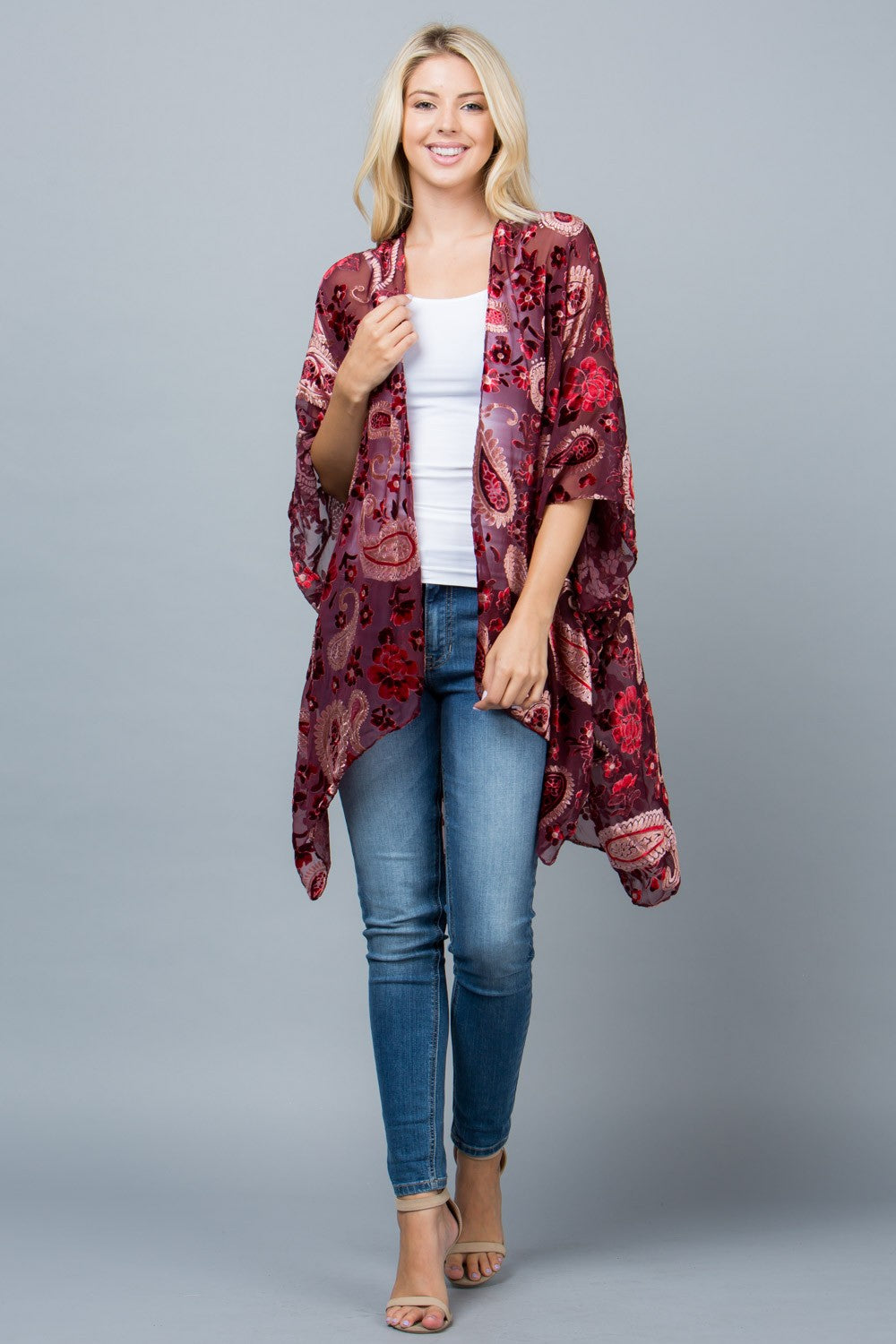 Paisley Burnout Velvet Kimono