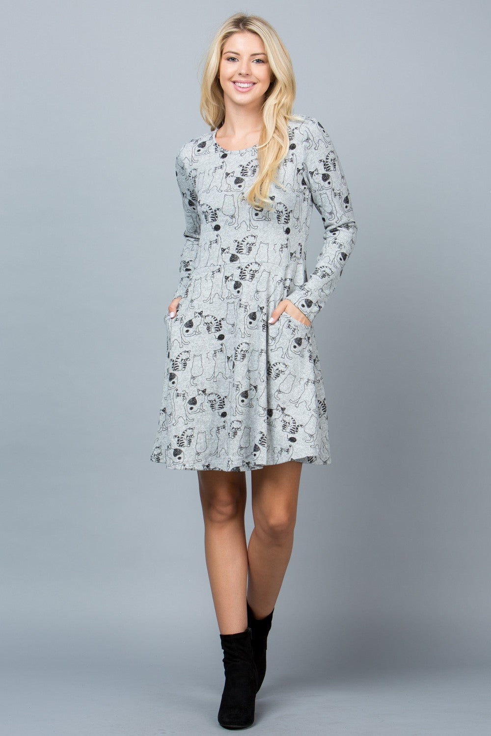 Plus Size Cat Print Tunic Dress