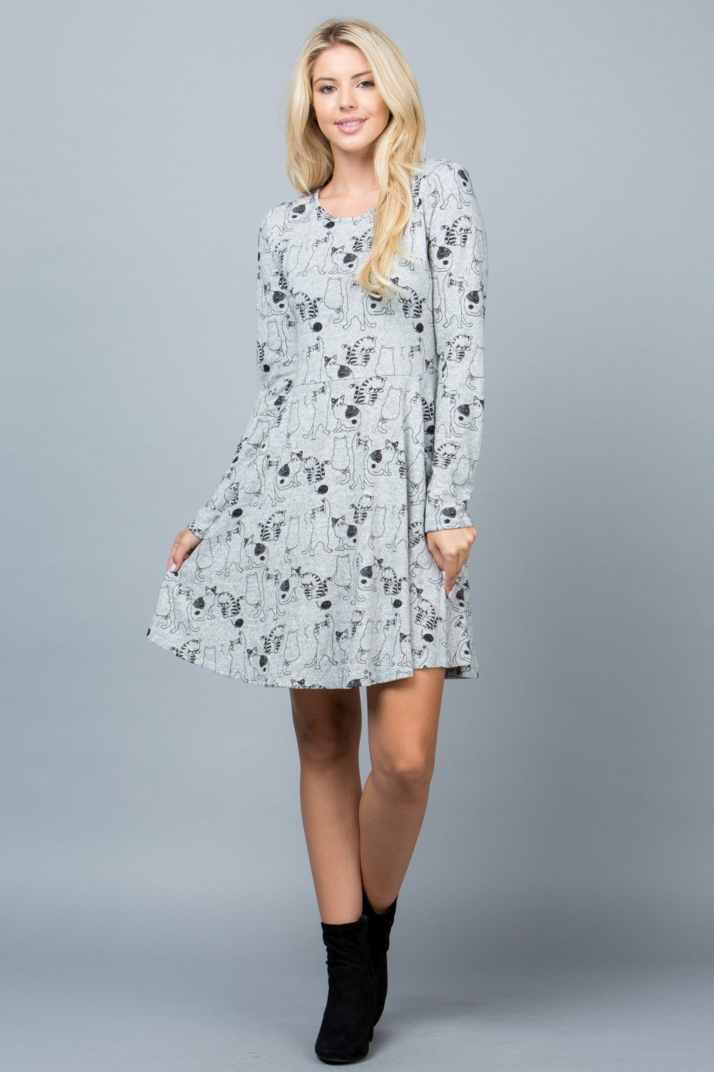 Plus Size Cat Print Tunic Dress