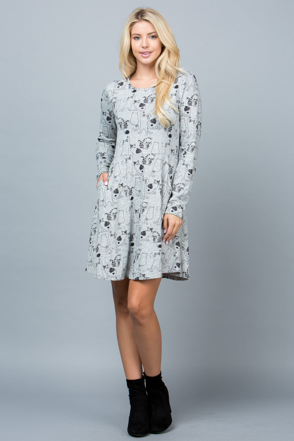 Plus Size Cat Print Tunic Dress