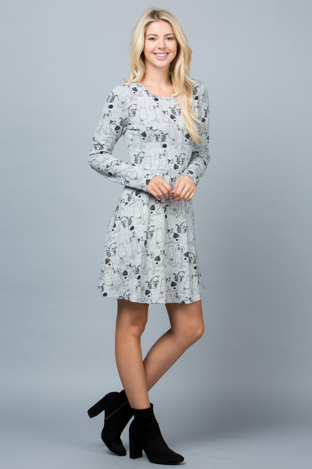 Plus Size Cat Print Tunic Dress