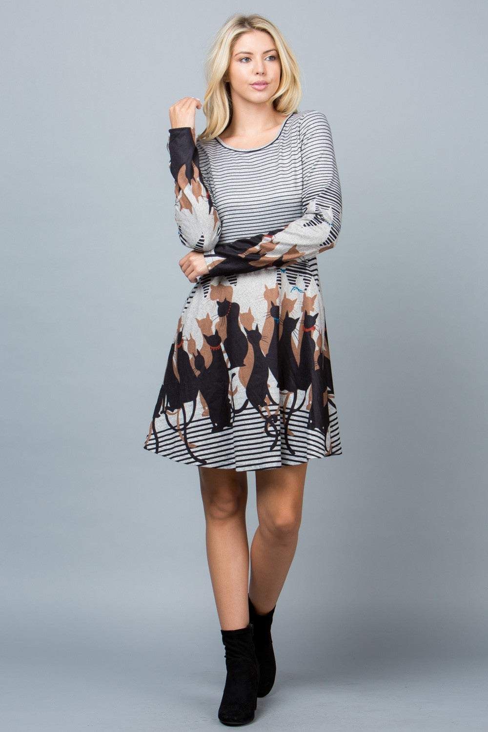 Cat Stripe Sweater Tunic Dress - PLUS SIZE