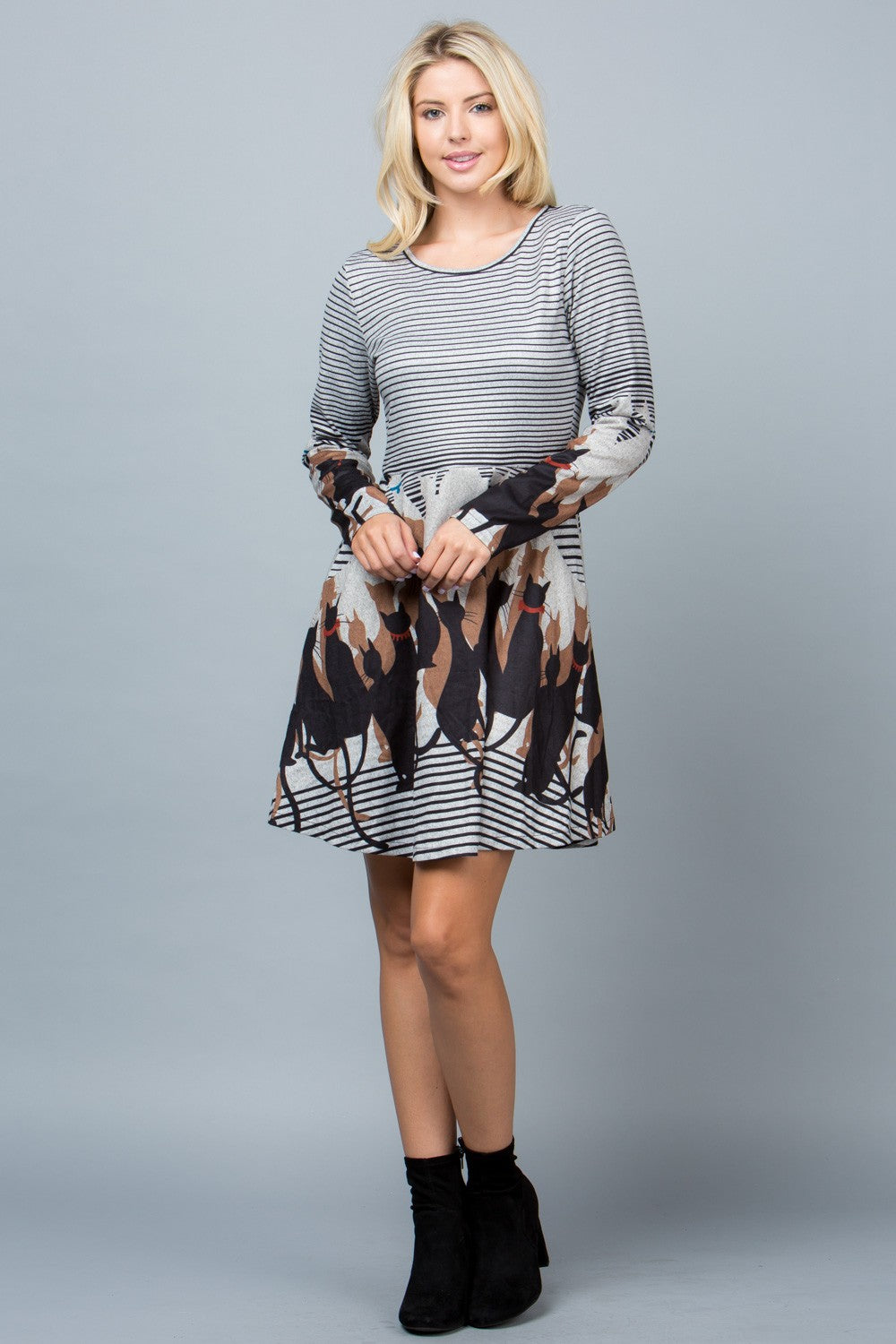 Cat Stripe Sweater Tunic Dress - PLUS SIZE
