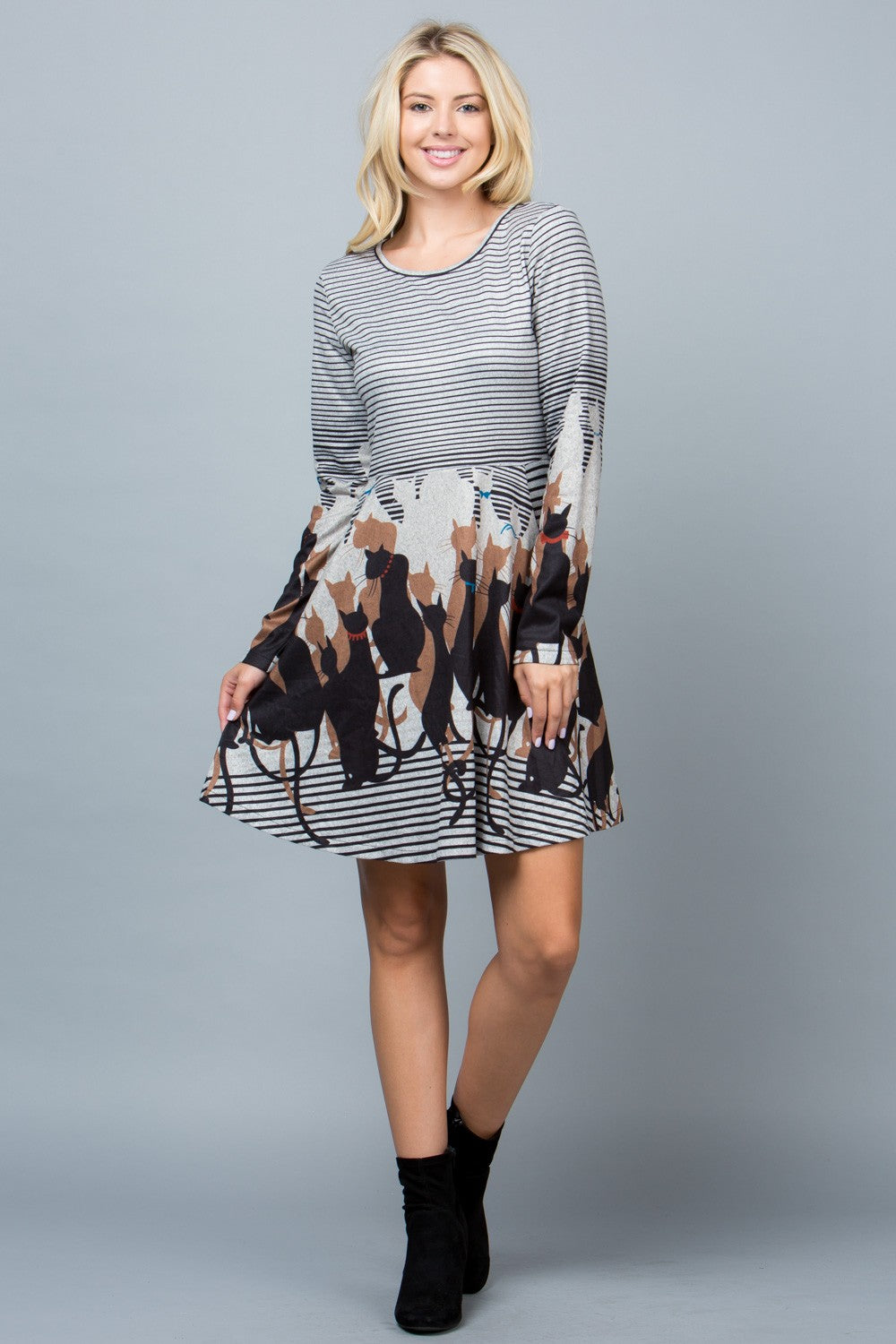 Cat Stripe Sweater Tunic Dress - PLUS SIZE