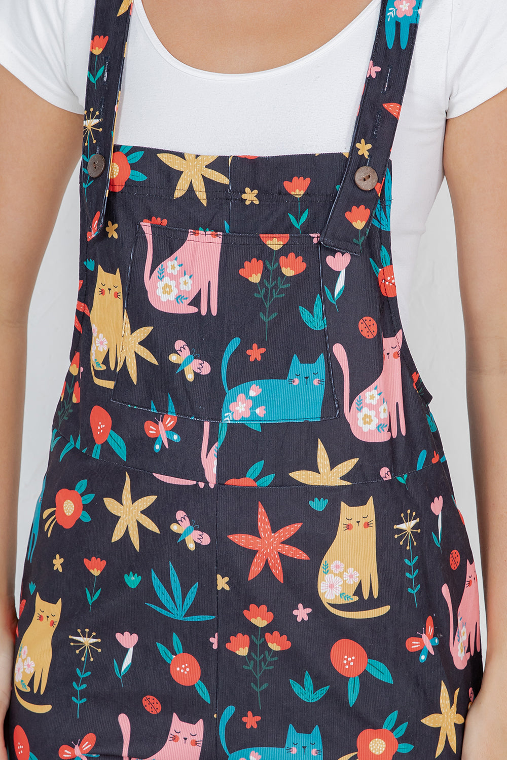 Floral Cats Wide Leg Overall