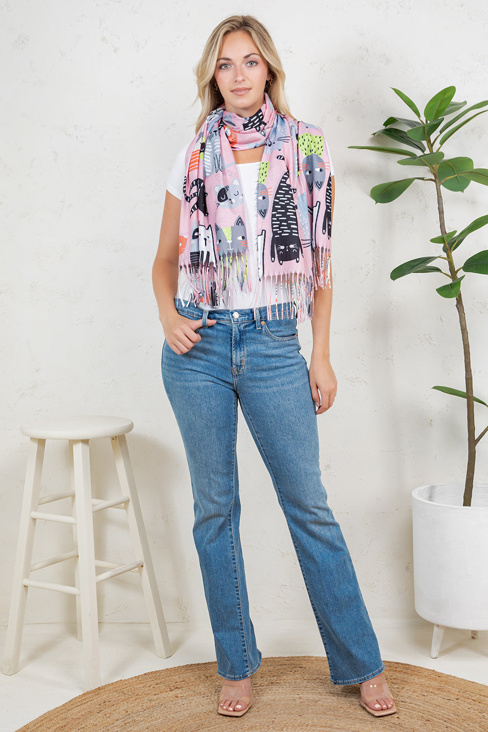 Variety Of Playful Cat Scarf - PINK