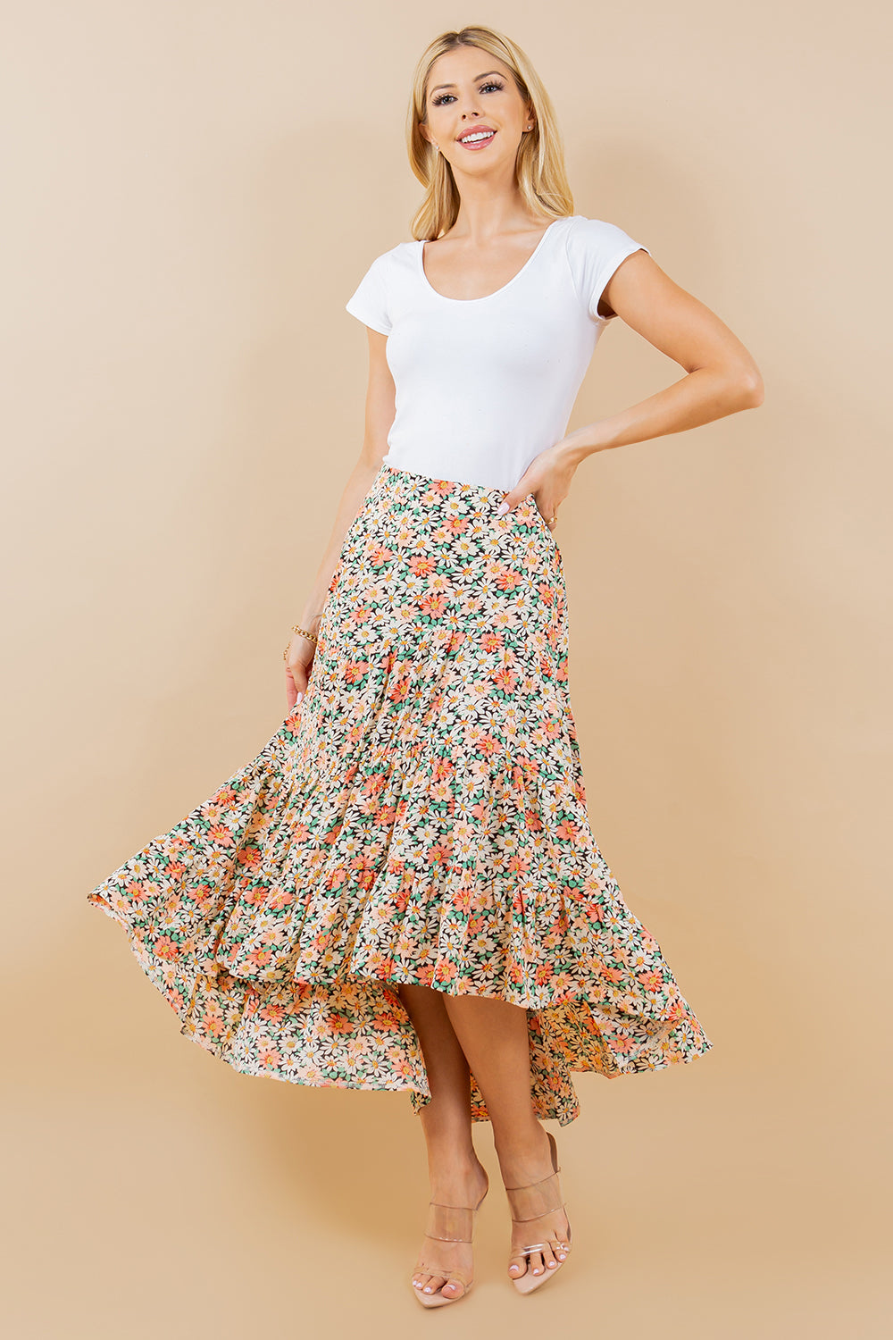 Retro Floral Tiered Skirt