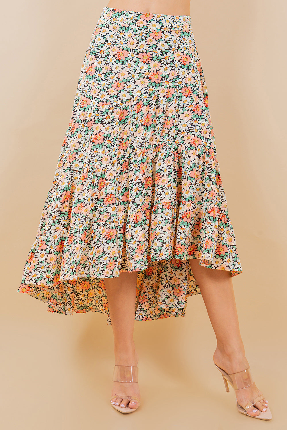 Retro Floral Tiered Skirt