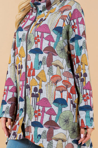 Whimsical Mushroom Zip Jacket