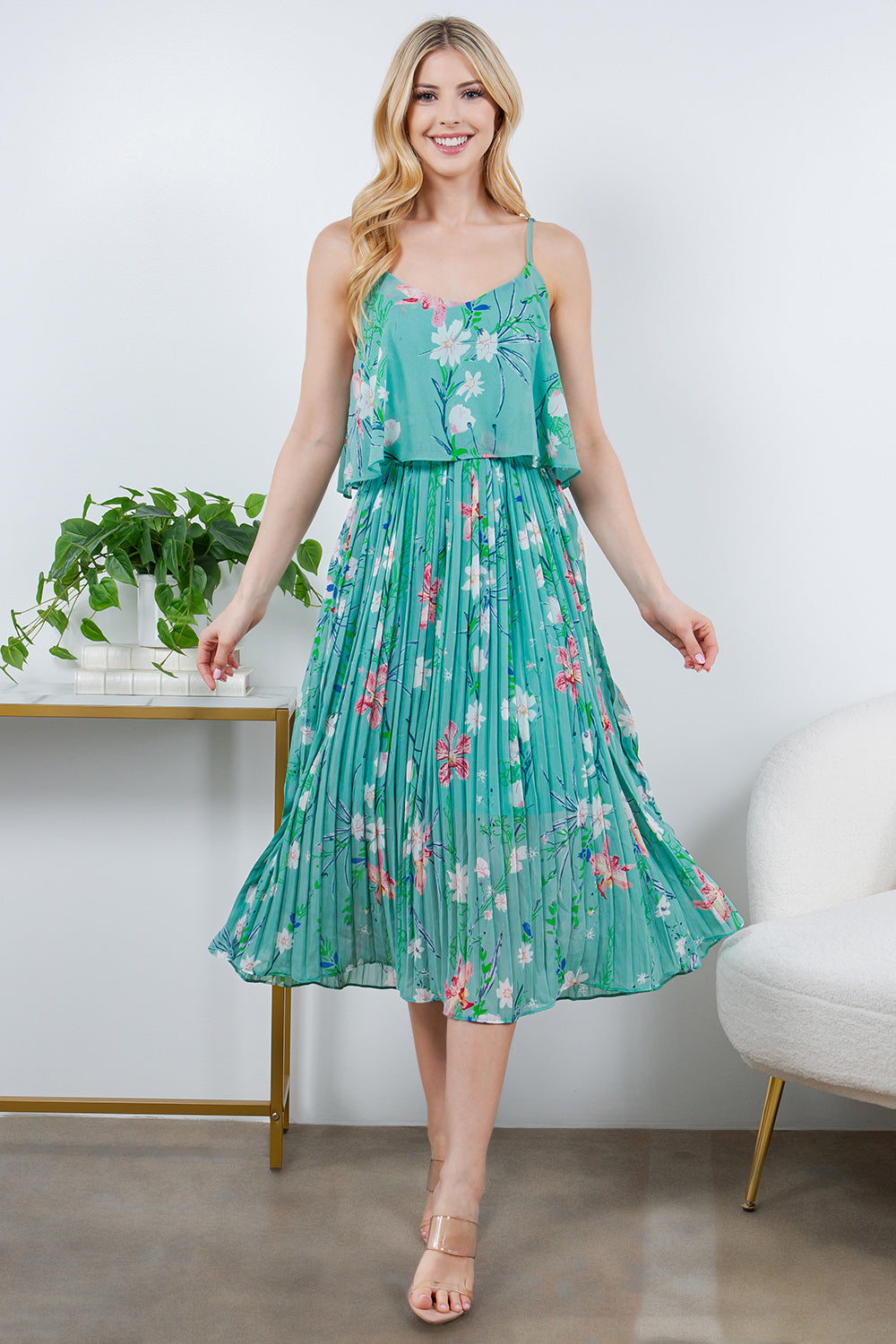 Floral Dress With Pleated Detail