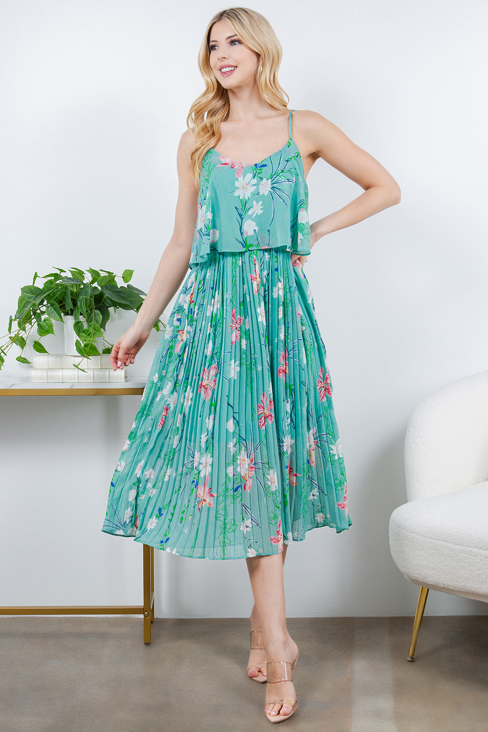 Floral Dress With Pleated Detail
