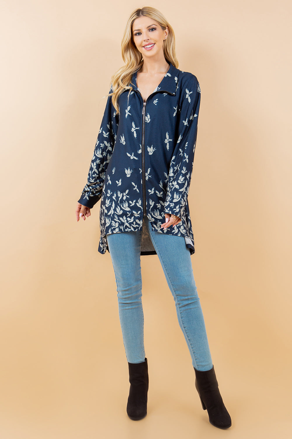 Bird Print Zip Jacket