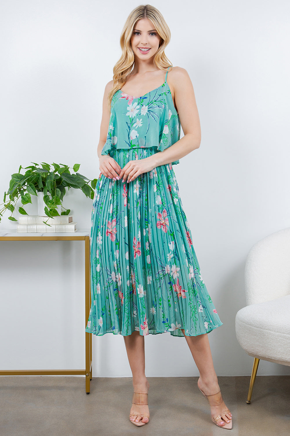 Floral Dress With Pleated Detail