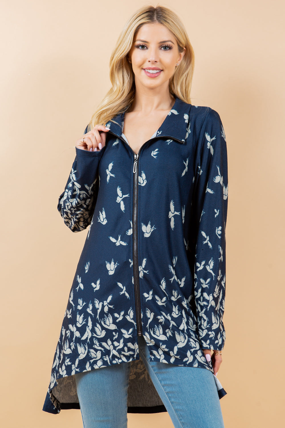 Bird Print Zip Jacket