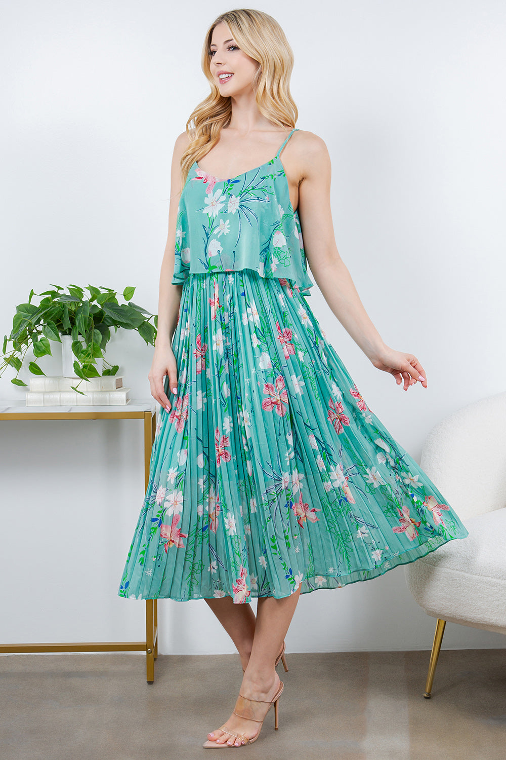 Floral Dress With Pleated Detail