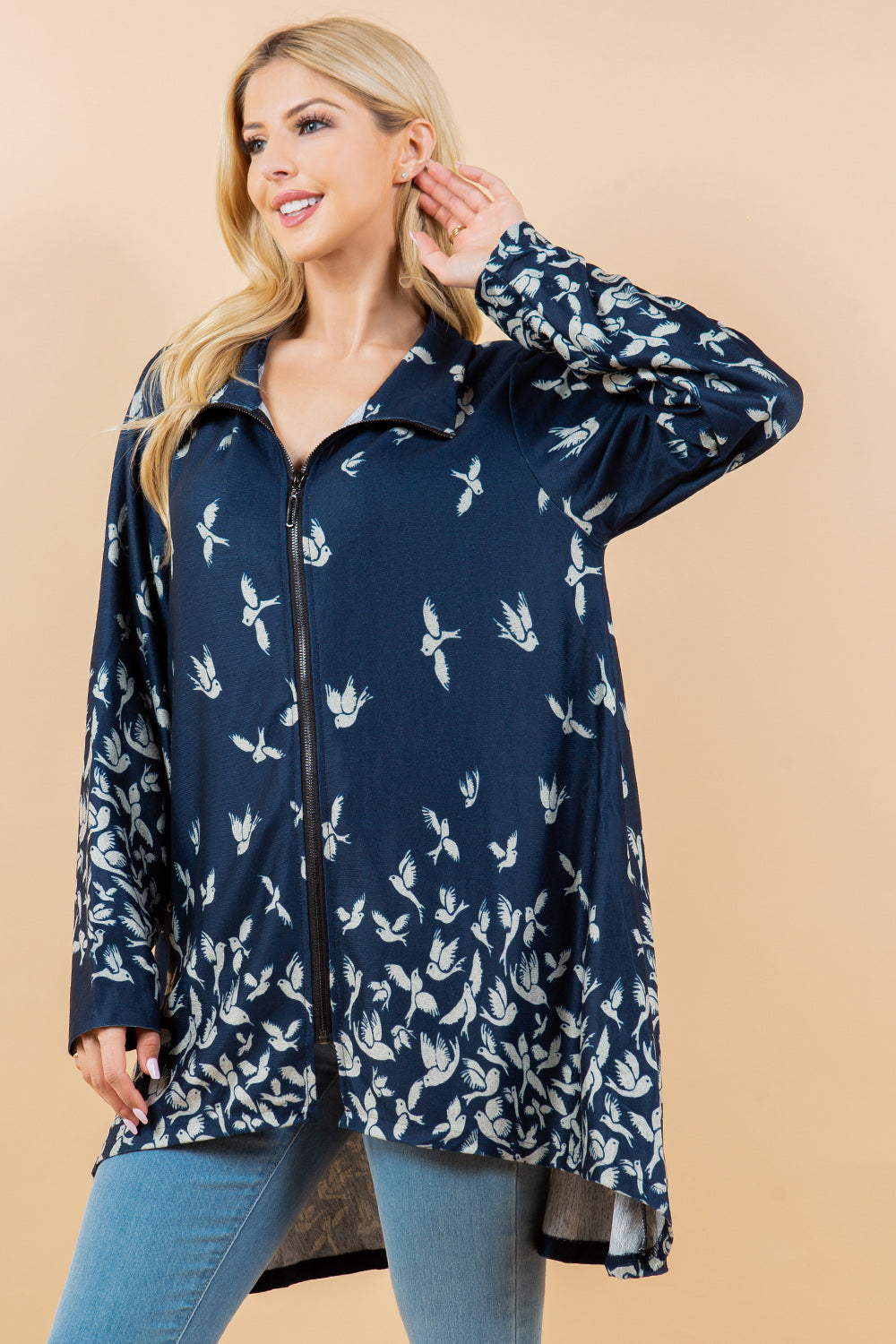 Bird Print Zip Jacket