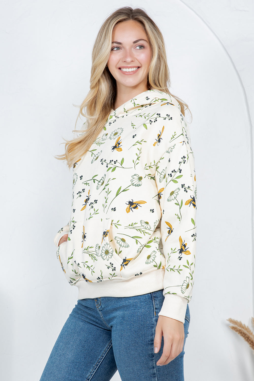 Bee Floral Pullover Fleece Hoodie