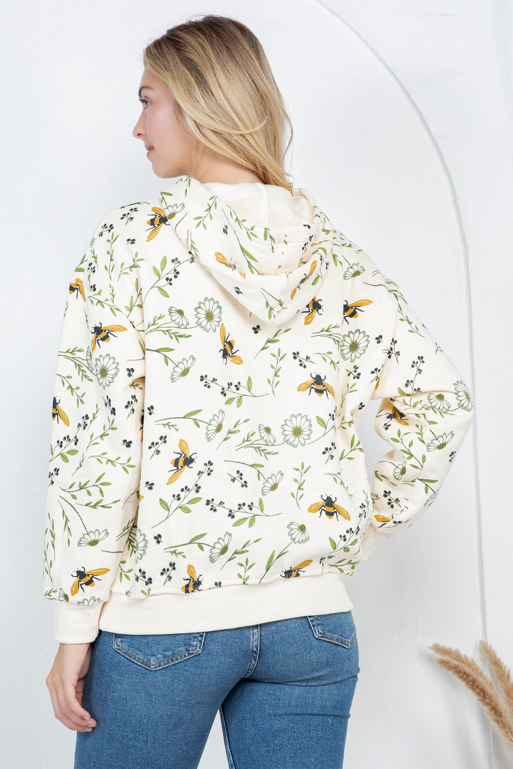 Bee Floral Pullover Fleece Hoodie