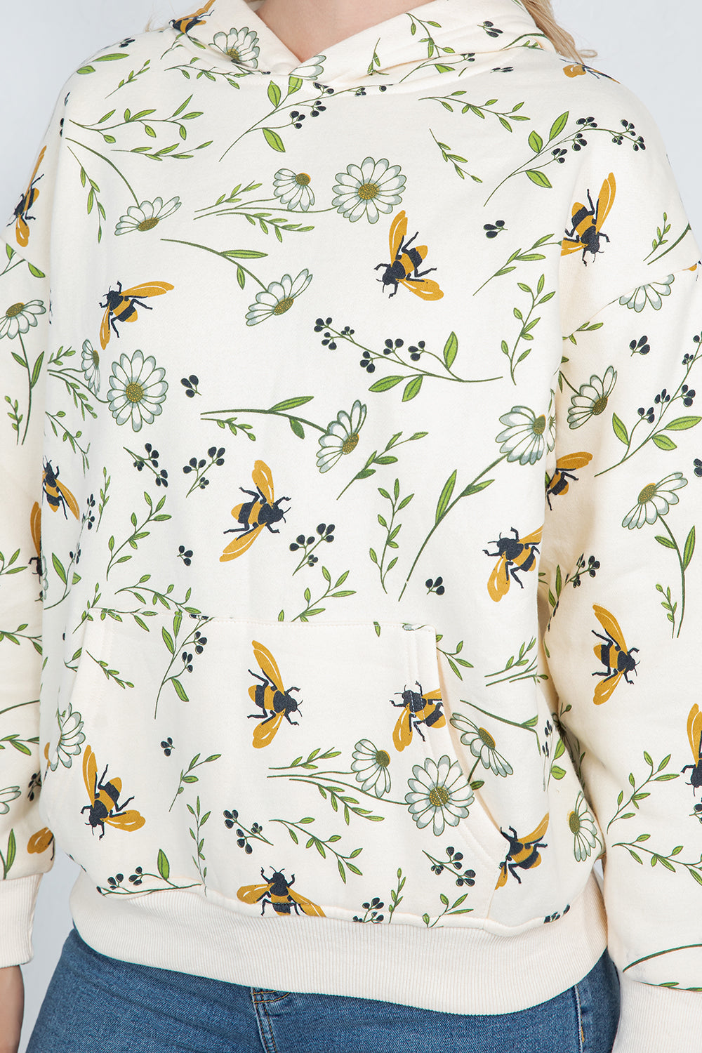 Bee Floral Pullover Fleece Hoodie