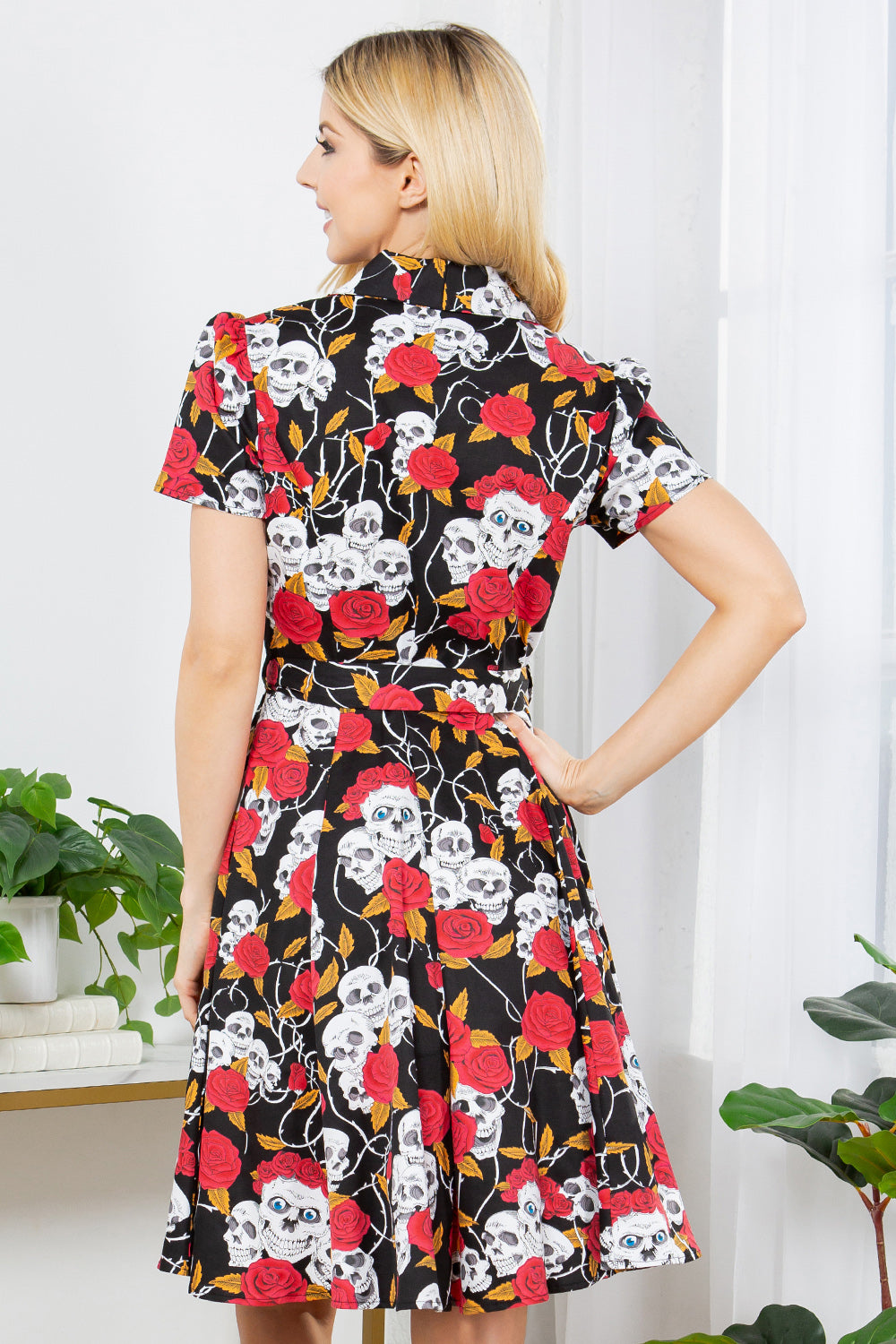 Floral And Skull Retro Cotton Dress