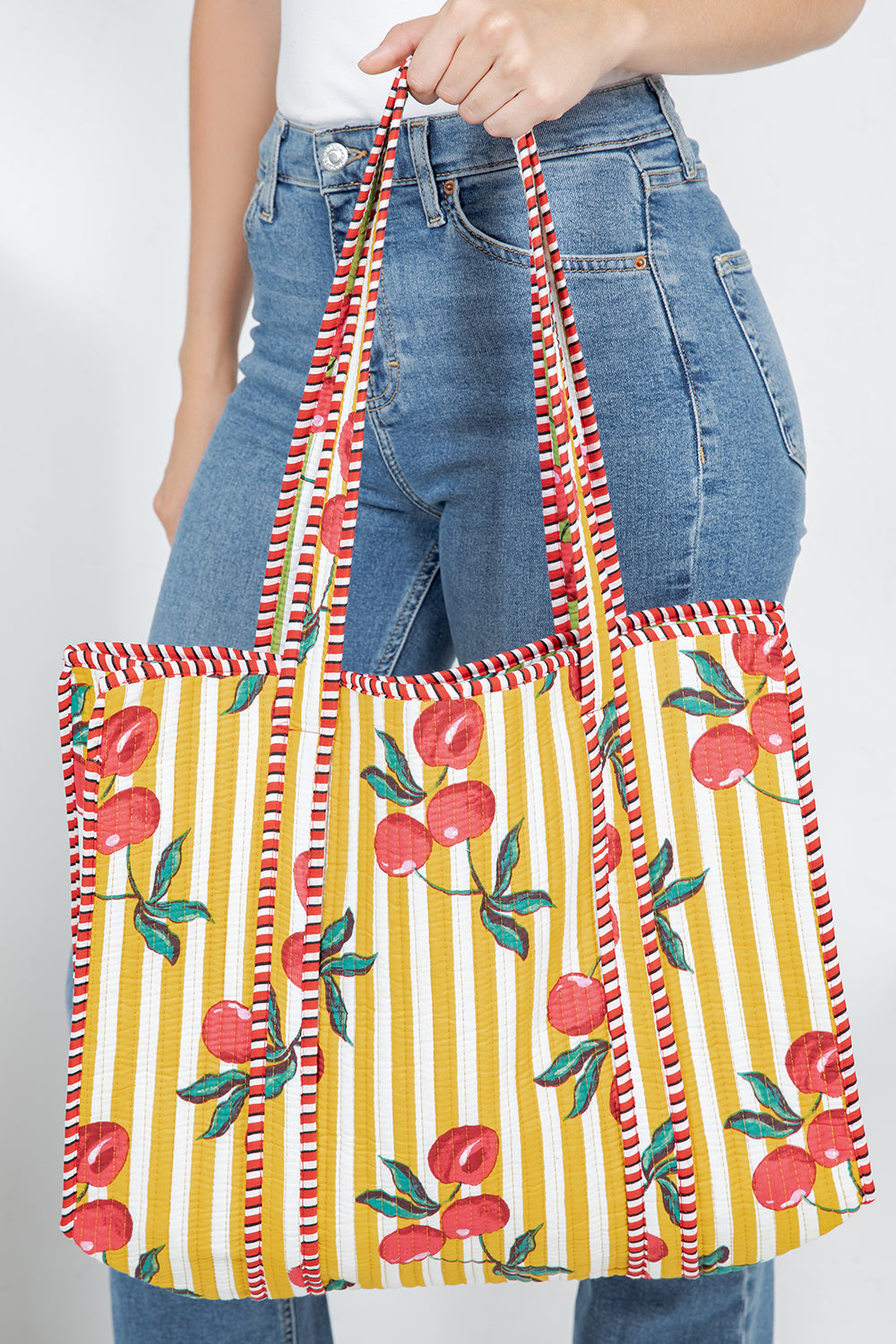 Cherry Quilted Cotton Tote Bag