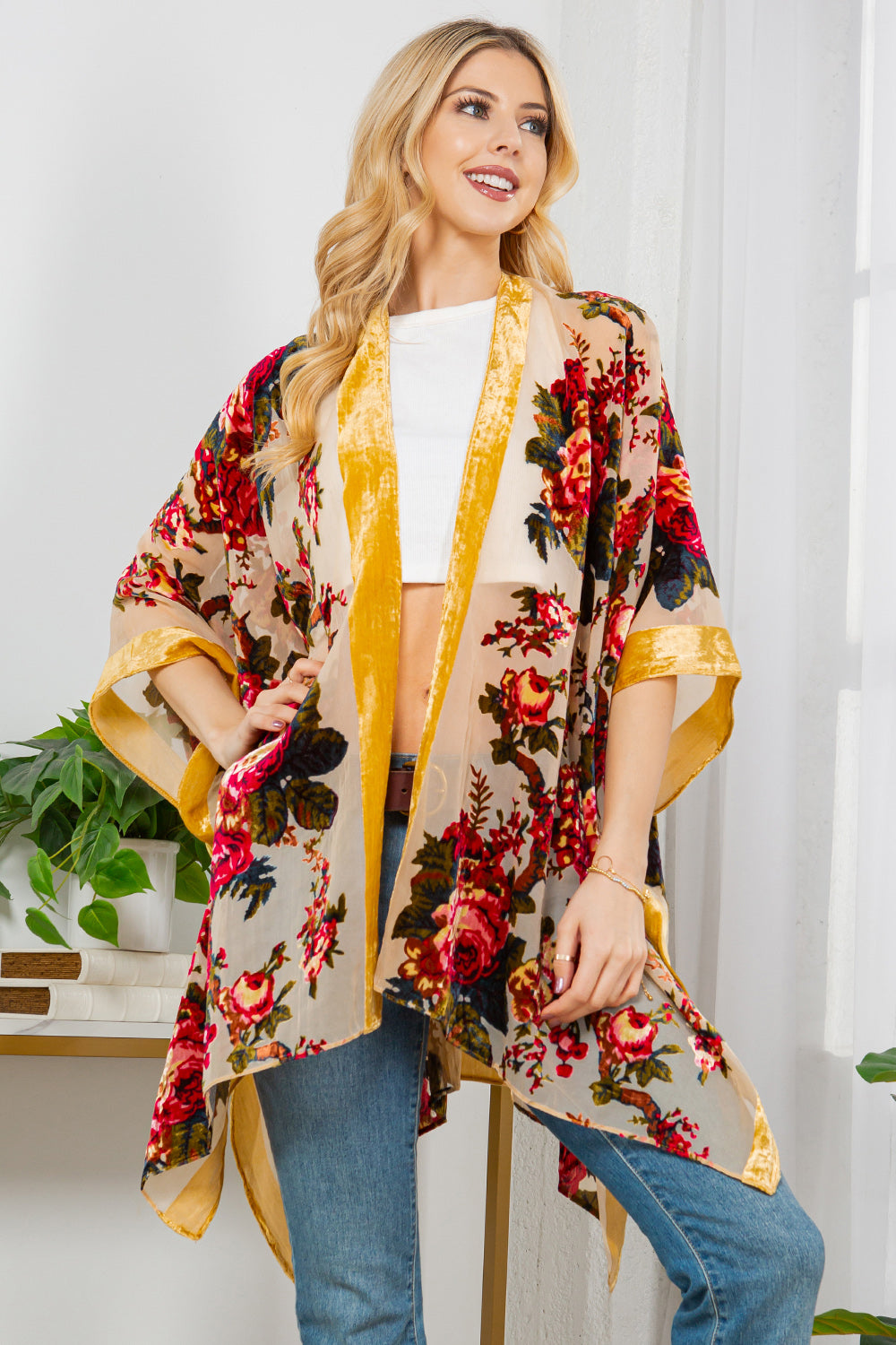 Vintage Rose Velvet Kimono