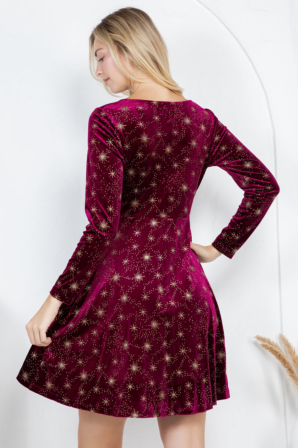 Celestial Velvet Dress-Burgundy