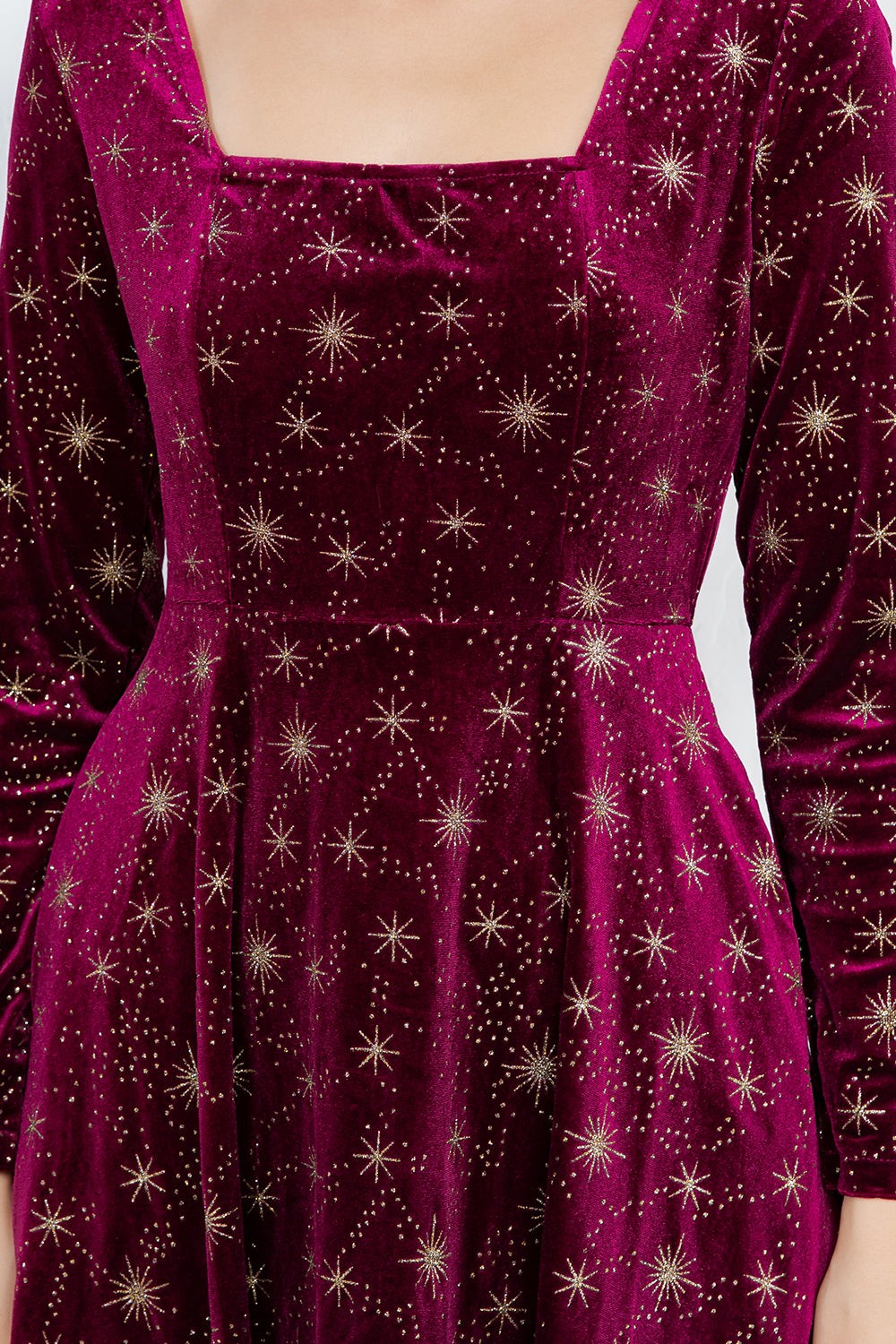 Celestial Velvet Dress-Burgundy