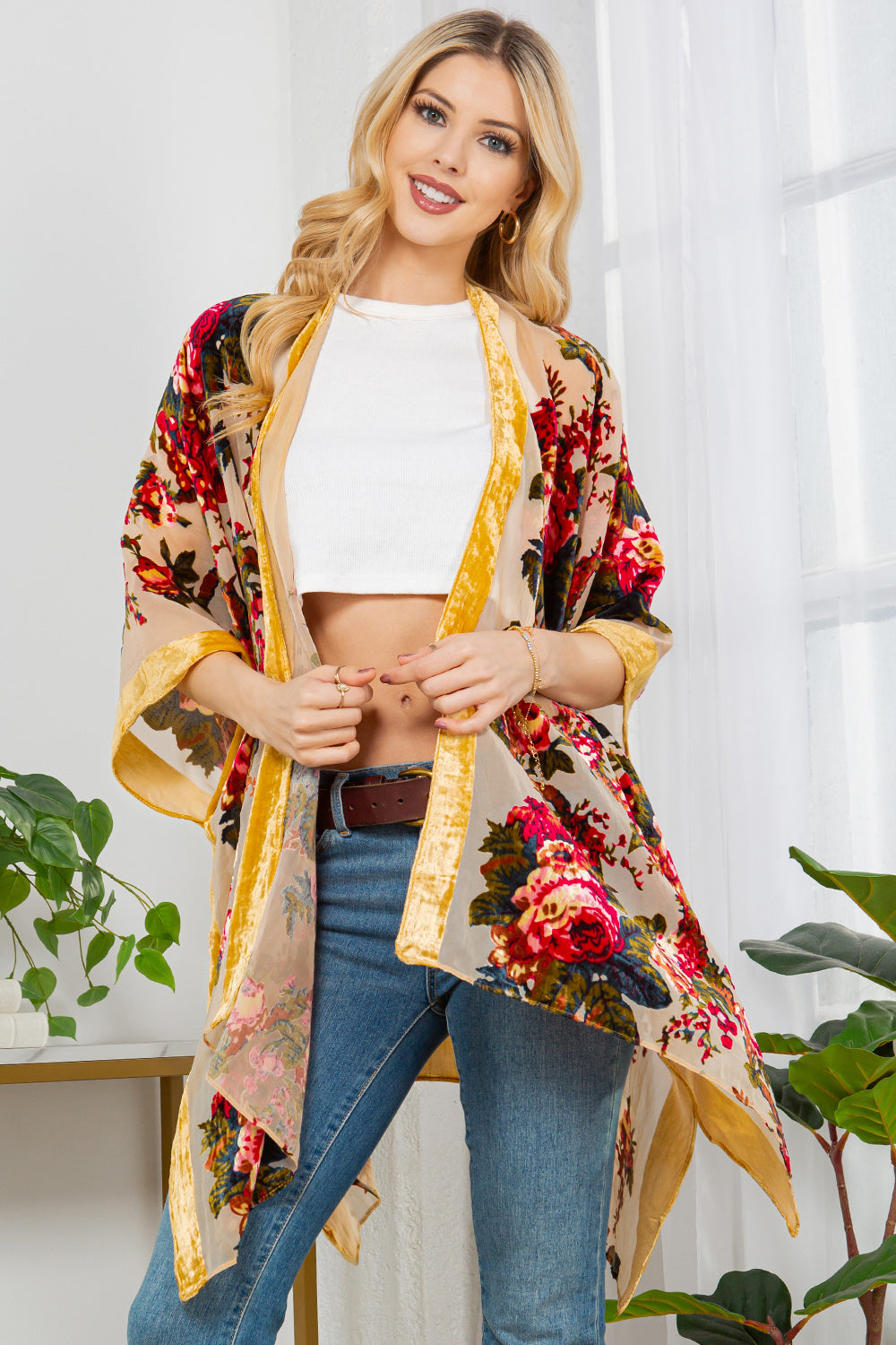 Vintage Rose Velvet Kimono