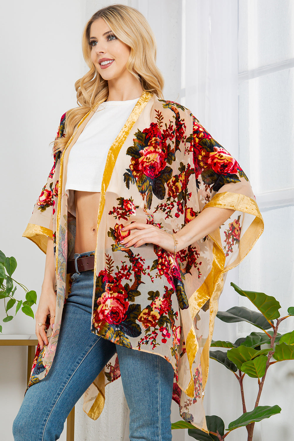 Vintage Rose Velvet Kimono