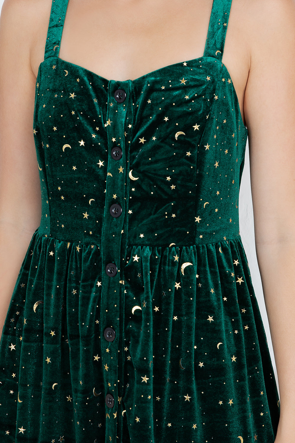 GOLDEN MOON STAR VELVET SMOCKED CAMI DRESS- GREEN