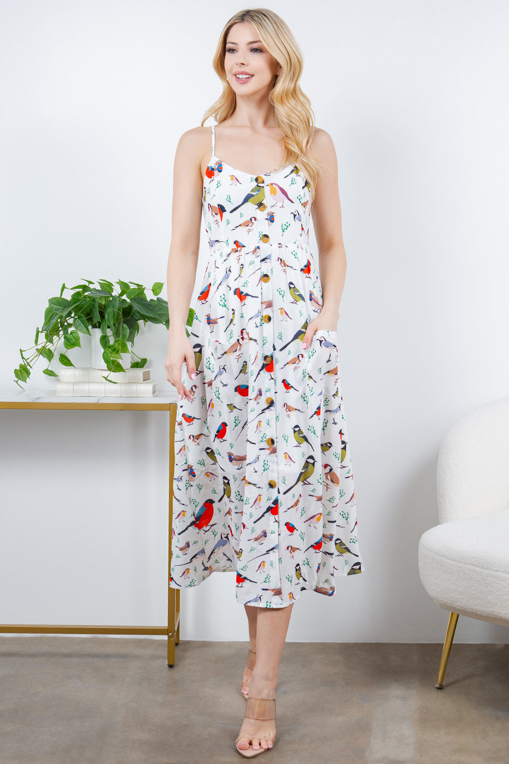 Bird Maxi Dress with Spaghetti Strap Dress
