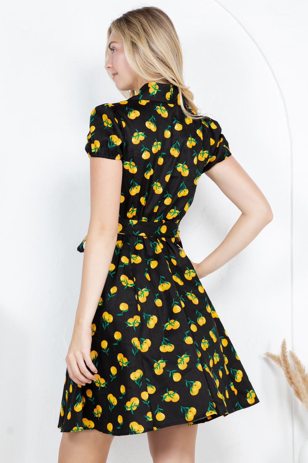 ORANGE PRINT COTTON DRESS - BLACK