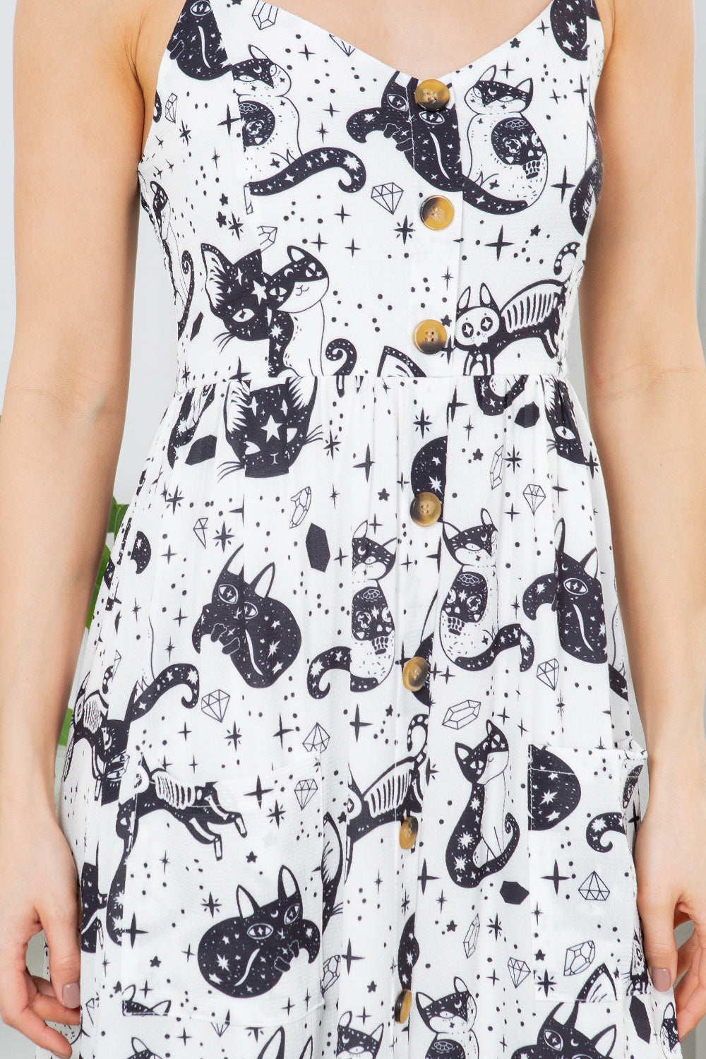 Crystal Cat With Faux Button Down Cami  Dress