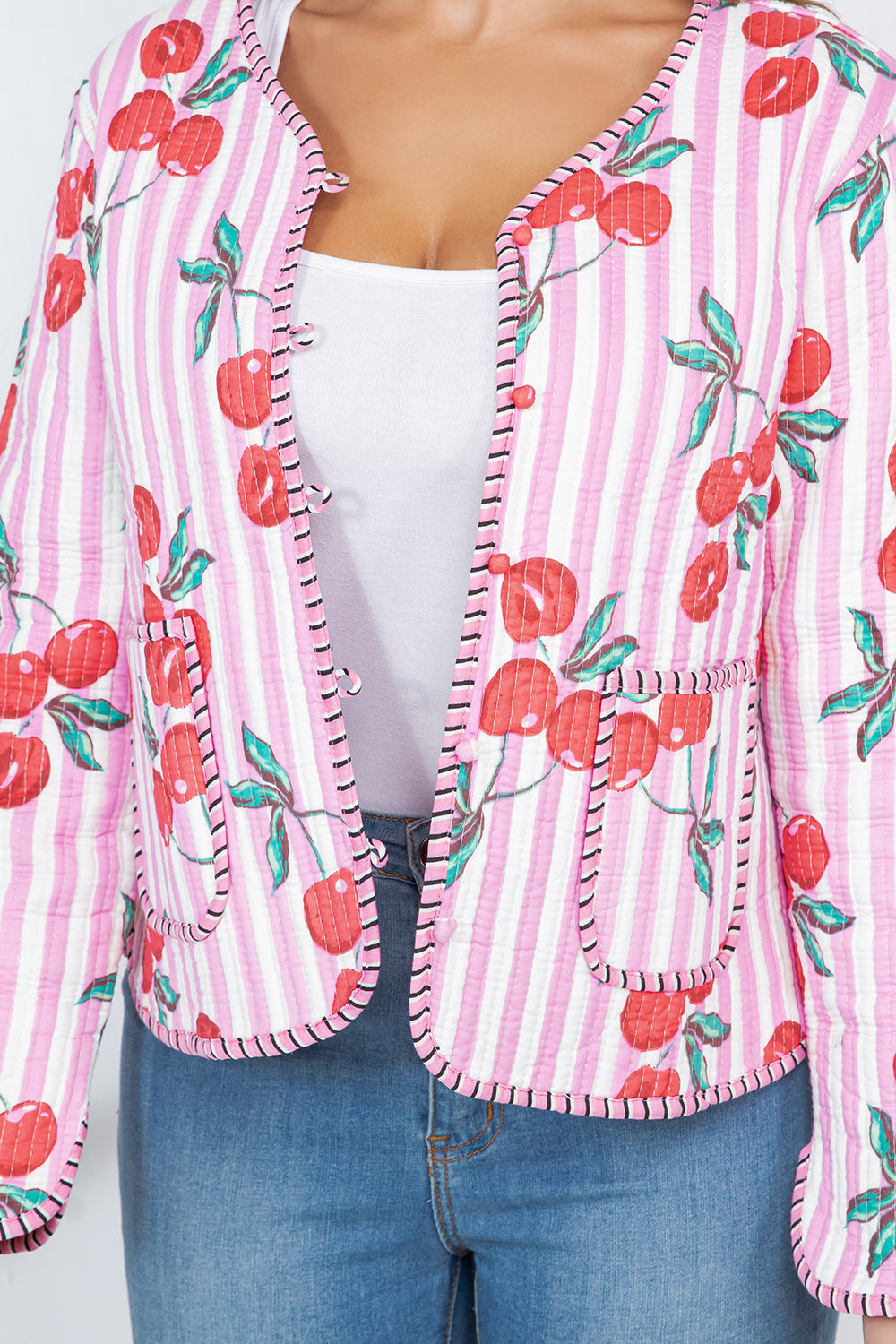 Cherry Print Reversible Quilted Cotton Jacket