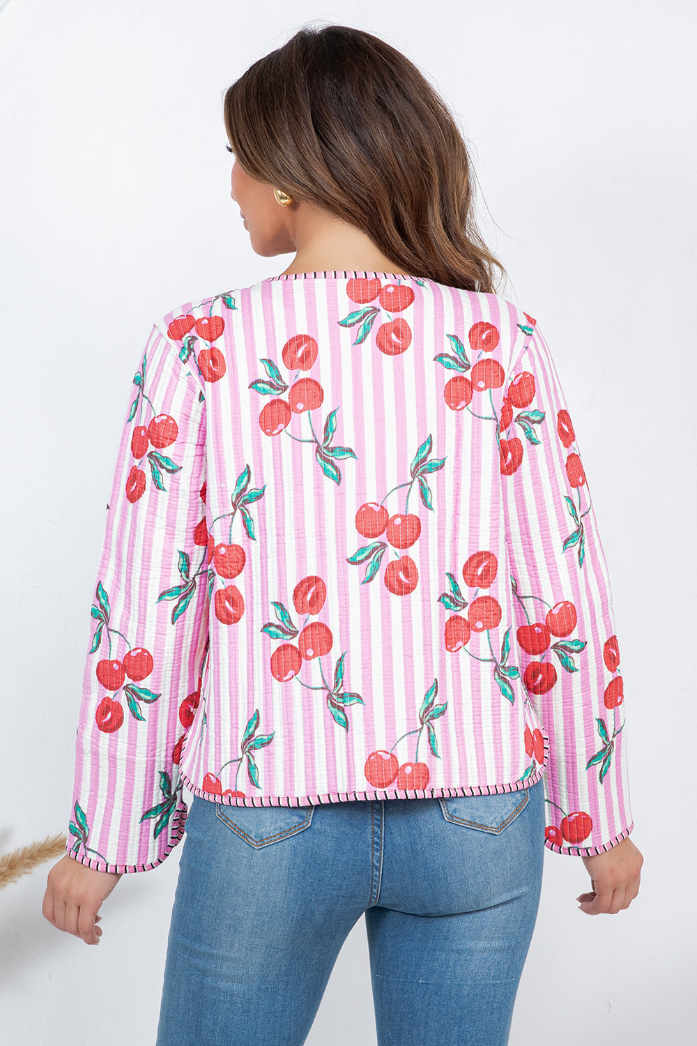 Cherry Print Reversible Quilted Cotton Jacket