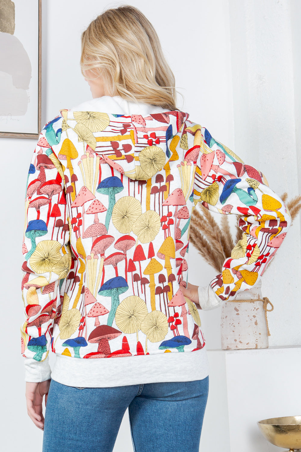 Whimsical Mushroom Fleece Zipper Hoodie