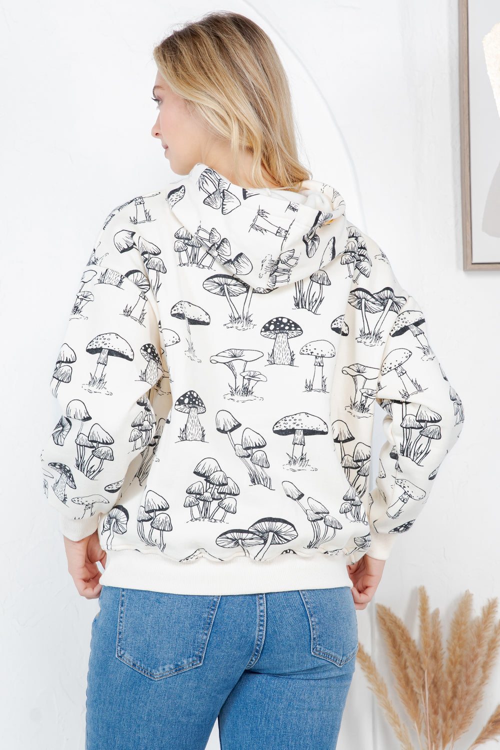Black Mushroom Pullover Fleece Hoodie