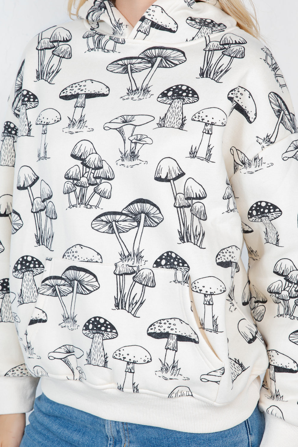 Black Mushroom Pullover Fleece Hoodie