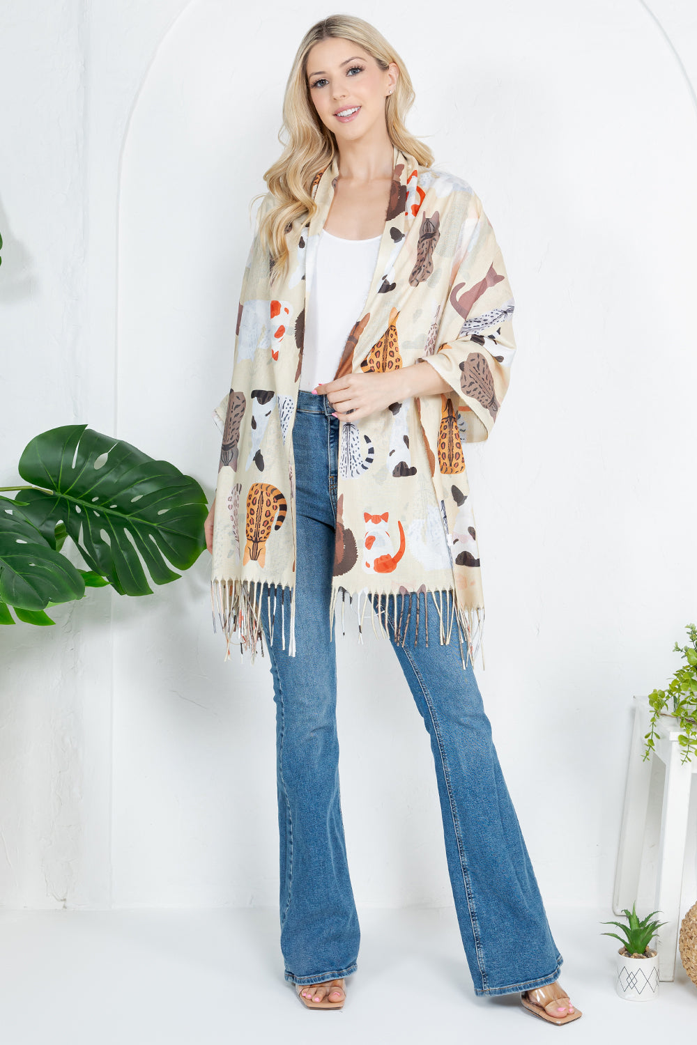 Variety Of Cat Scarf - Beige
