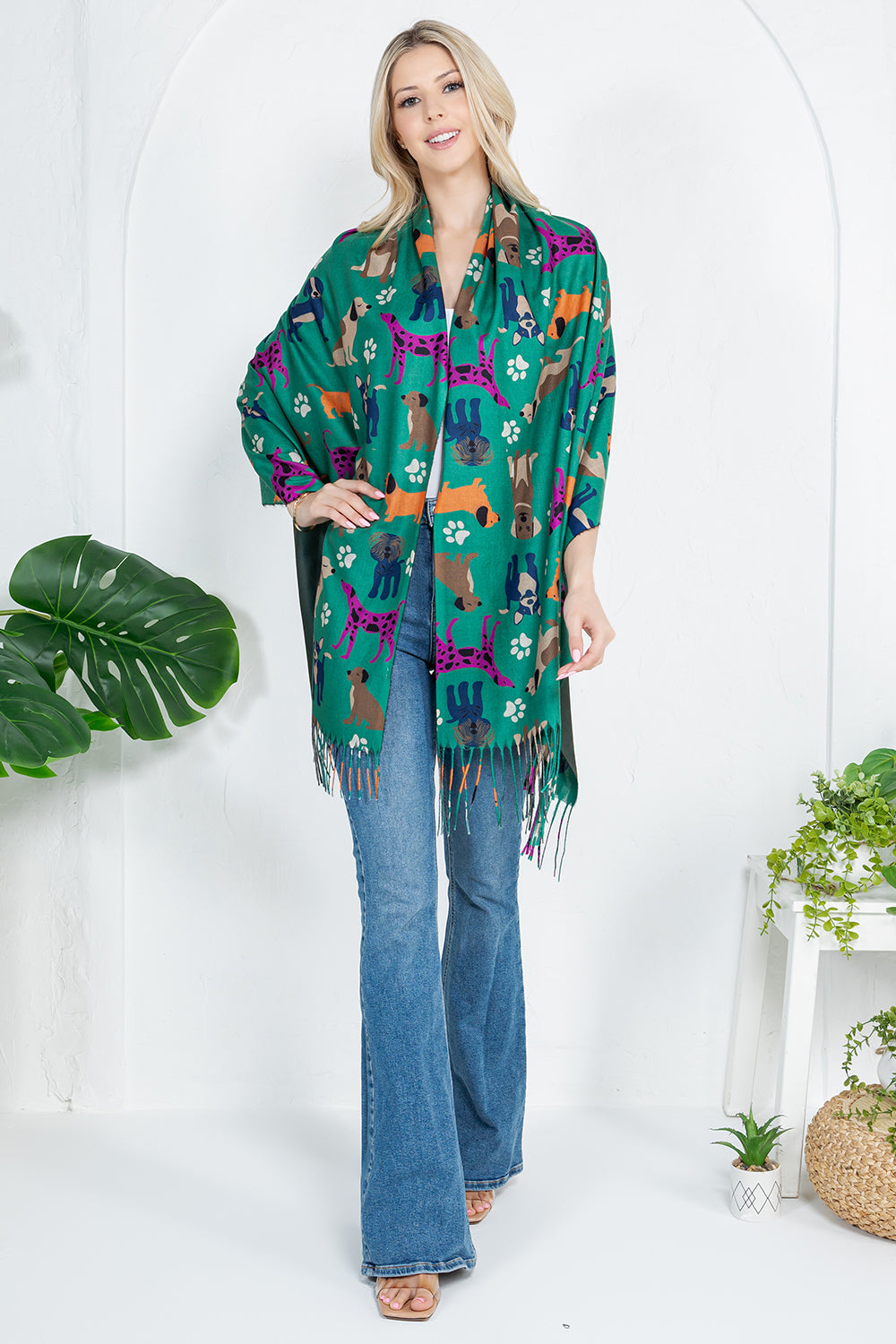 DOG PRINT TEAL SCARF - GREEN