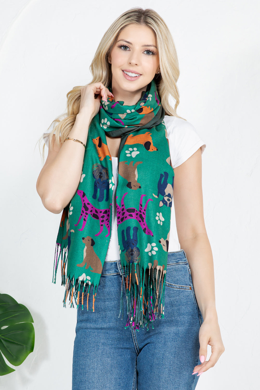 DOG PRINT TEAL SCARF - GREEN