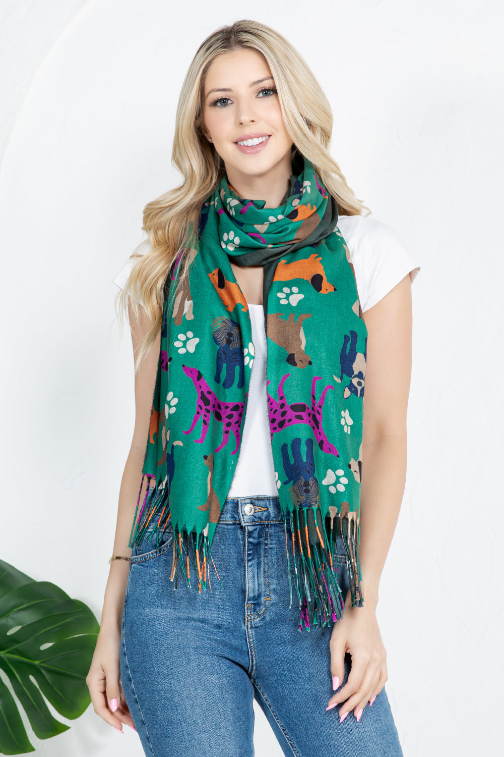 DOG PRINT TEAL SCARF - GREEN